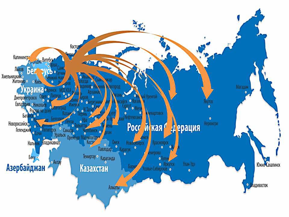 География поставок ООО «ПК Русло»